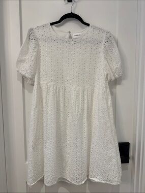 Sugarlips White Eyelet Puff Sleeve Mini Dress